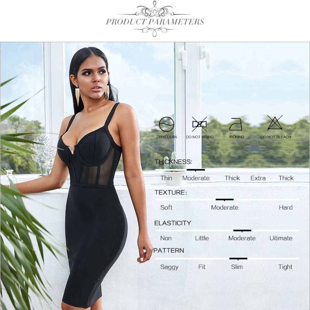 Rouge! Black Midi Bodycon Dress with Sheer Corset Panels - Picture 6 of 11